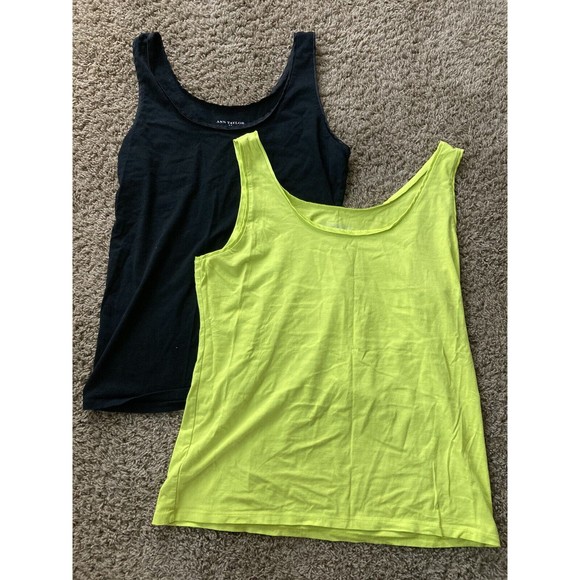 Ann Taylor Womens Large/XL Black Yellow Tank Top Sleeveless Layering Scoop Neck - Picture 1 of 7